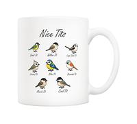 5Aup Funny Nice Tits Bird Lover Mug 11oz - Humorous Bird Names & Feathered Pals Design, Gag Ideal for Avian Enthusiasts, Friends, Family