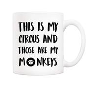5Aup Funny Quote Coffee Mug Christmas, This is My Circus and Those are My Monkeys Novelty Ceramic Cups 11Oz, Unique Birthday and Holiday Gifts for Daughter Teacher Friend