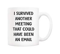 5Aup Funny Quote Office Coffee Mug Christmas 11 Oz, I Survived Another Meeting that Could Have Been an Email, Unique Inspirational and Souvenir Gifts for Co-Worker Colleague