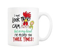 5Aup Funny Rooster Coffee Mug, I May Look Calm But in My Head - Cups White 11 Oz for Mum, Dad, Relatives, Besties, Boss, Colleague