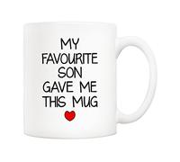 5Aup My Favourite Son Gave Me This Mug Christmas Gifts, Funny Father's Day and Mother's Day Cup from Son - Novelty Birthday Gift for Parents, Mum, Dad 11 Oz