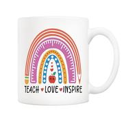 5Aup Thanks for Putting Up with My Kid Teacher Mug, Rainbow and Apple Design - Funny Appreciation Present for Teachers, Moms, Dads, and Educators, Ideal for School Gifts, Teacher’s Day