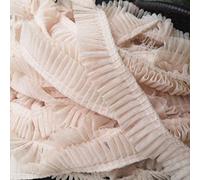 5CM Double Layers 3D Pleated Mesh Lace Fabric Ruffle Trim Embroidered Collar Ribbon Sewing Clothing Skirt Splicing Material 1 Yard(Beige)