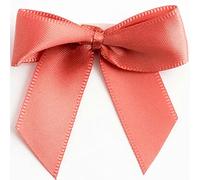 5cm Double Satin Bows - Self Adhesive Pre-Tied Ribbon Bows for Craft Gift Wedding Decoration (Coral, 1pcs)