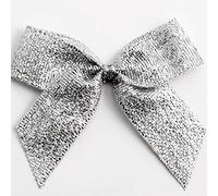 5cm Double Satin Bows - Self Adhesive Pre-Tied Ribbon Bows for Craft Gift Wedding Decoration (Metallic Silver, 1pcs)
