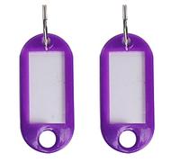 5cm Plastic Keyring Tags with ID Label Purple Key Tags with Blank Paper ID Labels Clear Windows Protective Films and Split Rings Flexible Item Identifiers Pack of 10.
