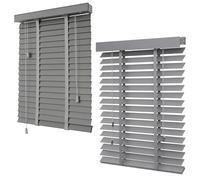 5cm Slats Solid Wood Blinds, Horizontal Wooden Venetian Blinds 30cm 60cm 70cm 80cm 90cm 100cm Wide, Light Filtering Window Shades can Mounted Inside or Outside(Grey)