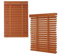 5cm Slats Solid Wood Blinds, Horizontal Wooden Venetian Blinds 30cm 60cm 70cm 80cm 90cm 100cm Wide, Light Filtering Window Shades can Mounted Inside or Outside(Reddish-Brown)