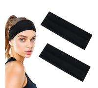 5cm Wide Headbands for Women Men,Fashion Head Bands for Women's Hair, Soft Fabric Stretchy Hair Bands for Makeup, Yoga, Running (Black+Black)