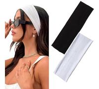 5cm Wide Headbands Wide Unisex Headbands Soft Stretchy Head Band Fashion Hair Bands for Women & Men Doing Workout Makeup Yoga Running (Black&White)