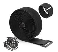 5cm x 6m Cable Straps, Heavy Duty Storage Straps with 30 Buckles, Black Reusable Cable Ties, Unrestricted Cut Length, Adjustable Hook and Loop Nylon Straps for Securing Wires, Cables, Tubing