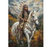 5D American Native Indian Horse Diamond Art 12x16 Inch Full Drill Diamond Painting Kits for Adults & Beginners - DIY Art Crafts for Relaxation and Home Wall Decor 1296