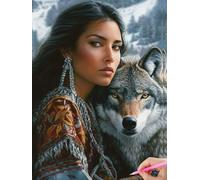 5D American Native Indian Woman and Wolf Diamond Art 12x16 Inch Full Drill Diamond Painting Kits for Adults & Beginners - DIY Art Crafts for Relaxation and Home Wall Decor 310