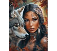 5D American Native Indian Woman and Wolf Diamond Art 12x16 Inch Full Drill Diamond Painting Kits for Adults & Beginners - DIY Art Crafts for Relaxation and Home Wall Decor 311
