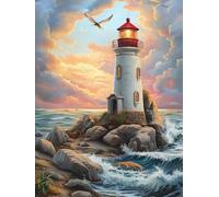 5D Beach Lighthouse Diamond Art 12x16 Inch Full Drill Diamond Painting Kits for Adults & Beginners - DIY Art Crafts for Relaxation and Home Wall Decor A759