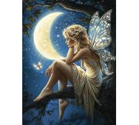 5D Beautiful Fairy with Moon Diamond Art 12x16 Inch Full Drill Diamond Painting Kits for Adults & Beginners - DIY Art Crafts for Relaxation and Home Wall Decor