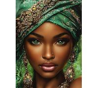 5D Beautiful Women African American Diamond Art 12x16 Inch Full Drill Diamond Painting Kits for Adults & Beginners - DIY Art Crafts for Relaxation and Home Wall Decor 351