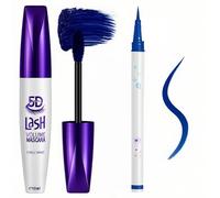 5D Blue Mascara & Eyeliner Set, Waterproof Mascara for Women with Smudge-Proof Formula, 5D Bold graphic eyeliner with volumizing Liquid (Blue Mascara & Eyeliner)