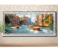 5D Boat,Water Town Diamond Painting,Full Drill Diamond Art Painting Kit for Adults large 40x80cm,DIY Cross Stitch Rhinestone Arts Picture,Crystal Art Kits for Kids Gifts Home Wall Decoration 58Y-13849