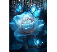 5D Butterfly Diamond Art Rose Diamond Painting Kit for Adults Beginners, DIY Full Round Drill Crystal Art kits for Adults, Embroidery Cross Stitch Gem Painting Crafts for Room Decor 90x120 cm Q4-365