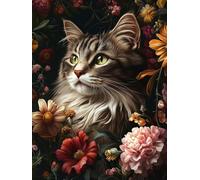 5D Cat Diamond Painting Kits for Adults, Flower Square Diamond Art Kit for Beginners, DIY Square Full Drill Crystal Cross Stitch Embroidery Craft Kits, for Home Wall Decor Gifts 12x16inch -2358