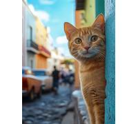 5D Cat Diamond Painting Kits for Adults, Street Square Diamond Art Kit for Beginners, DIY Square Full Drill Crystal Cross Stitch Embroidery Craft Kits, for Home Wall Decor Gifts 24x32inch -2406