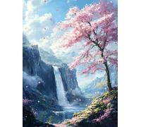 5D Cherry Blossoms Diamond Painting Kits for Adults, Fall Square Diamond Art Kit for Beginners, DIY Square Full Drill Crystal Cross Stitch Embroidery Craft Kits, for Home Wall Decor 16x20inch -2394