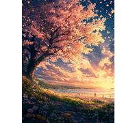 5D Cherry Blossoms Diamond Painting Kits for Adults, Landscape Square Diamond Art Kit for Beginners, DIY Square Full Drill Crystal Cross Stitch Embroidery Craft Kits, Home Wall Decor 16x20inch -2378