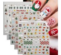 5D Christmas Nail Art Sticker Set, 6 Embossed DIY Christmas Nail Stickers Snowflakes, Father Christmas and Reindeer Designs, Self-Adhesive Festive Nail Decoration Stickers and Accessories (Deer)
