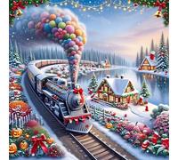 5D Christmas Train Diamond Art Painting Kits for Adults,Rural Scenery Diamond Painting for Beginner,DIY Full Cross Stitch Embroidery Art Canvas Pictures Home Wall Decor Gift Square Drill,26x26 inch