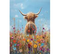 5D Colorful Diamond Painting, Highland Cow Diamond Art Kits Adults DIY Square Full Drill Crystal Art, Beginners Kids Gem Arts Painting and Crafts Kits for Home Wall Decor Women Gifts 80x110cm O4-612