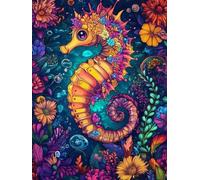5D Colorful Diamond Painting, Seahorse Diamond Art Kits Adults DIY Square Full Drill Crystal Art, Beginners Kids Gem Arts Painting and Crafts Kits for Home Wall Decor Women Gifts 50x70cm O4-656