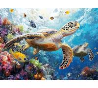 5D Coral Diamond Art Turtle Diamond Painting Kit for Adults Beginners, DIY Full Square Drill Crystal Art kits for Adults, Embroidery Cross Stitch Gem Painting Crafts for Room Decor 60x80 cm Q4-1211