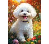 5D Cute Bichon Frise on The Lawn Diamond Art 12x16 Inch Full Drill Diamond Painting Kits for Adults & Beginners - DIY Art Crafts for Relaxation and Home Wall Decor 108