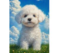 5D Cute Bichon Frise on The Lawn Diamond Art 12x16 Inch Full Drill Diamond Painting Kits for Adults & Beginners - DIY Art Crafts for Relaxation and Home Wall Decor A233