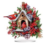 5D Diamond Art Bird House Ornaments Kits, DIY Diamond Art Painting Desktop Bird Ornament, Special Shaped Crystal Diamond Art Painting Tabletop Home Office Decor-02-Bird House