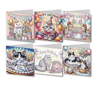 5D Diamond Art Cards with Envelopes, Handmade Diamond Painting Birthday Cards, crystal art cards for Hoilday Festival Crafts Gift (Cat)