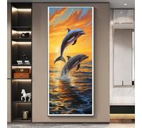 5D Diamond Art Dolphin Sea Diamond Painting Kits for Adults, 80 X 40 cm Large Size Diamond Art Kits, DIY Diamond Dots Crystal Art, Gem Art Cross Embroidery Crafts, Home/Room Wall Decor Gifts-n379