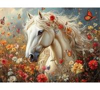 5D Diamond Art Kit, Flower Butterfly Horse, DIY Full Diamond Painting Gemstone Embroidery, Suitable for by Adults and Children, Home Wall Decoration, New Year Gift 80x100cm YY1N-316