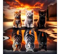 5D Diamond Art Kit for Adults,Cats Diamond Painting Kits for Beginner,Gem Art,Crystal Art Kits Round Drill for Home Wall Decor Gifts for Women, Men (Kittens & Their Tiger Reflections at Sunset)