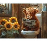 5D Diamond Art Kit, Sunflower Highland Cattle, DIY Full Diamond Painting Gemstone Embroidery, Suitable for by Adults and Children, Home Wall Decoration, New Year Gift 60x80cm YY1N-767