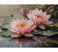 5D Diamond Art Kit, Water Lily Dragonfly, DIY Full Diamond Painting Gemstone Embroidery, Suitable for by Adults and Children, Home Wall Decoration, New Year Gift 60x80cm YY1N-701