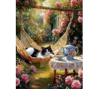 5D Diamond Art Kits Adults Cat Diamond Painting, DIY Paint by Numbers Flower, Cross Stitch Kits for Adults, Full Drill Crystal Art Mosaic Picture, Painting for Home Wall Decor Gifts 24x32in zyf-1632