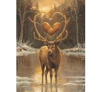 5D Diamond Art Kits Adults Deer Diamond Painting, DIY Paint by Numbers River, Cross Stitch Kits for Adults, Full Drill Crystal Art Mosaic Picture, Painting for Home Wall Decor Gifts 40x54in zyf-6626