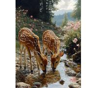 5D Diamond Art Kits Adults Deer Diamond Painting, DIY Paint by Numbers River, Cross Stitch Kits for Adults, Full Drill Crystal Art Mosaic Picture, Painting for Home Wall Decor Gifts 16x20in zyf-9724