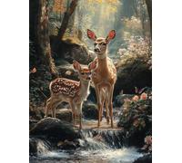 5D Diamond Art Kits Adults Deer Diamond Painting, DIY Paint by Numbers River, Cross Stitch Kits for Adults, Full Drill Crystal Art Mosaic Picture, Painting for Home Wall Decor Gifts 20x28in zyf-1601