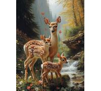 5D Diamond Art Kits Adults Deer Diamond Painting, DIY Paint by Numbers River, Cross Stitch Kits for Adults, Full Drill Crystal Art Mosaic Picture, Painting for Home Wall Decor Gifts 16x20in zyf-7126