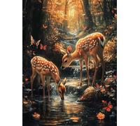 5D Diamond Art Kits Adults Deer Diamond Painting, DIY Paint by Numbers River, Cross Stitch Kits for Adults, Full Drill Crystal Art Mosaic Picture, Painting for Home Wall Decor Gifts 16x24in zyf-6937