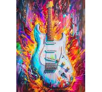 5D Diamond Art Kits Adults Guitar Diamond Painting, DIY Paint by Numbers Flame, Cross Stitch Kits for Adults, Full Drill Crystal Art Mosaic Picture, Painting for Home Wall Decor Gifts 20x26in zyf-6707