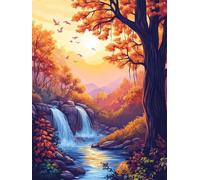 5D Diamond Art Kits Adults Large 60 x 90 cm, DIY Diamond Painting Waterfalls Autumn Landscape Dimond Arts Craft Gem Art Paintings for Home Decoration 24 x 36 Inch -YZ1171